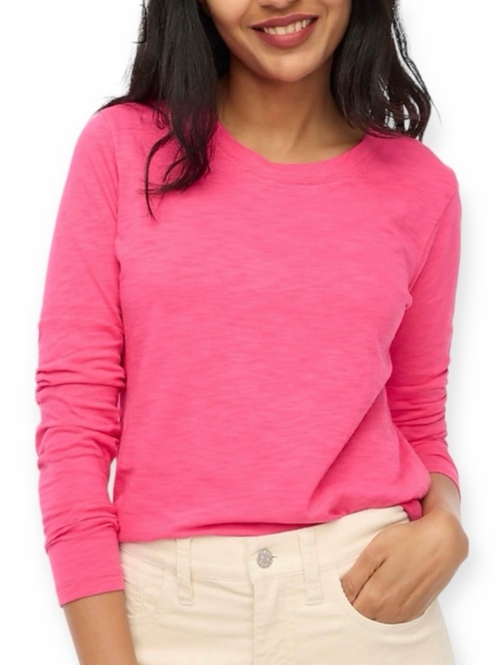 J. CREW Girlfriend Tee Long Sleeve Crewneck T-Shirt Sweet Fuchsia Pink